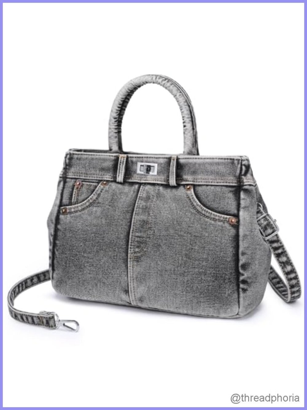 Denim Satchel Crossbody Shoulder Bag Convertible Tote Multi-Pocket Handbag